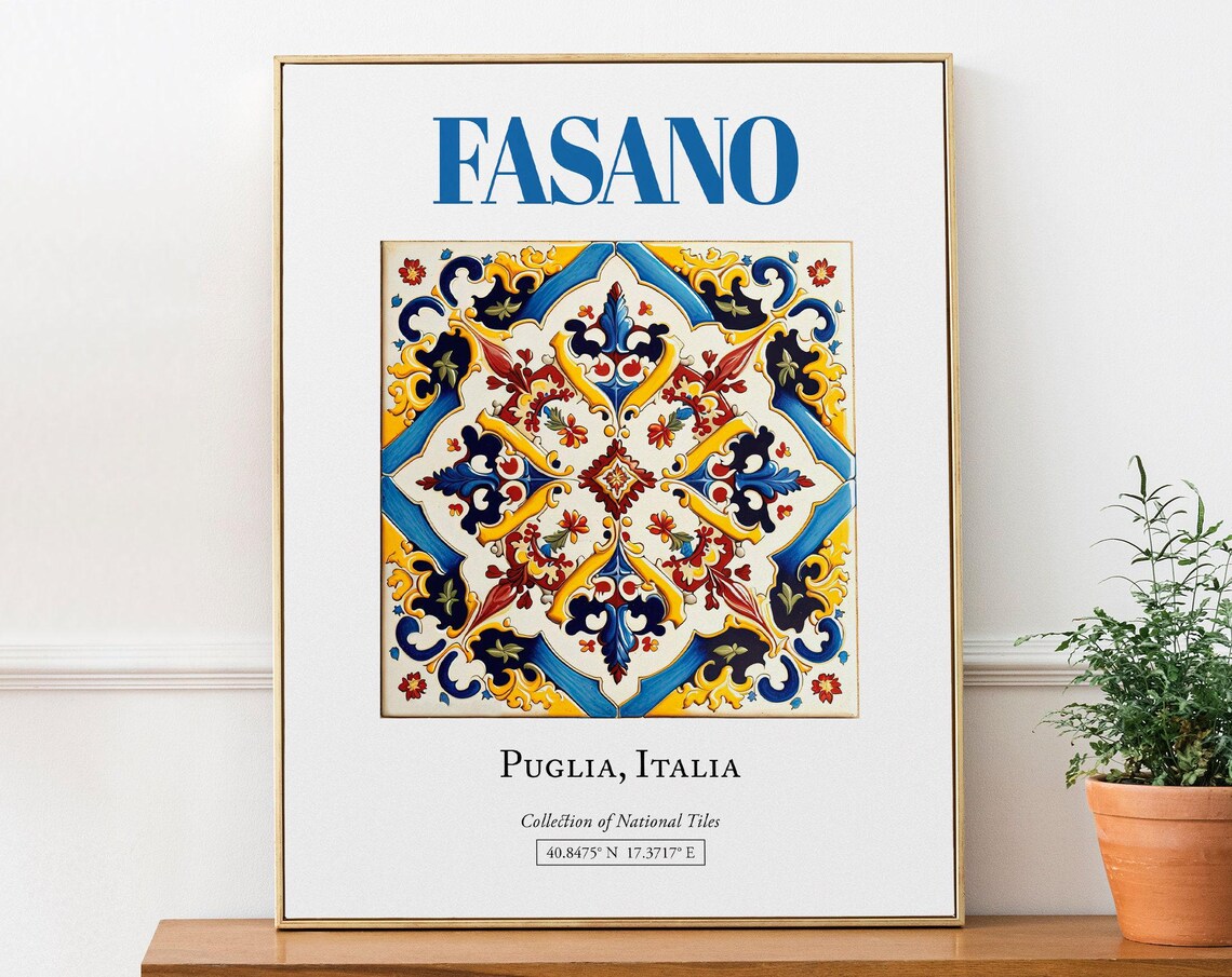 Fasano Puglia Italy Minimalist Maiolica Tile Art Print
