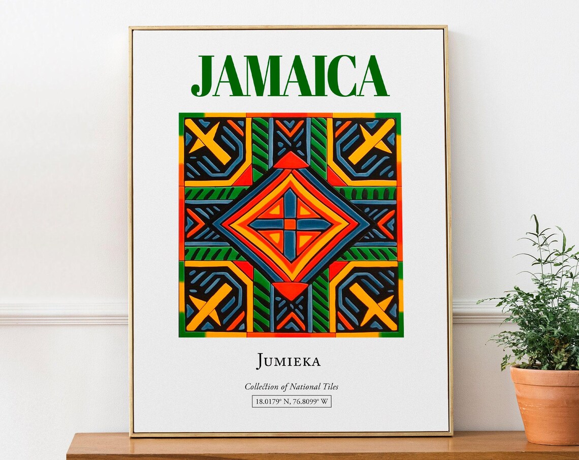 Jamaica Minimalistic Traditional Tile Wall Art Print Poster Living Room