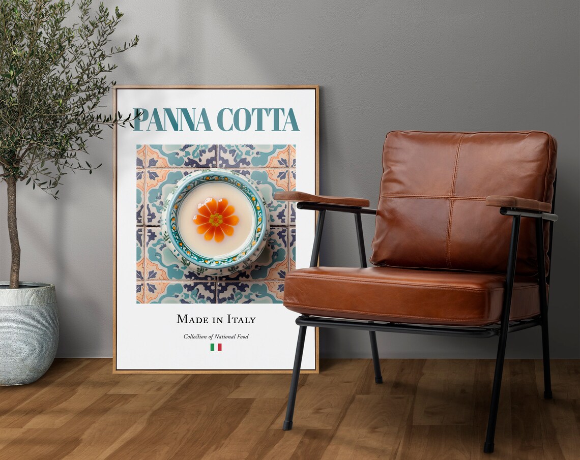 Panna Cotta on Maiolica Tile Plate, Foodie Gift Poster - Image 4