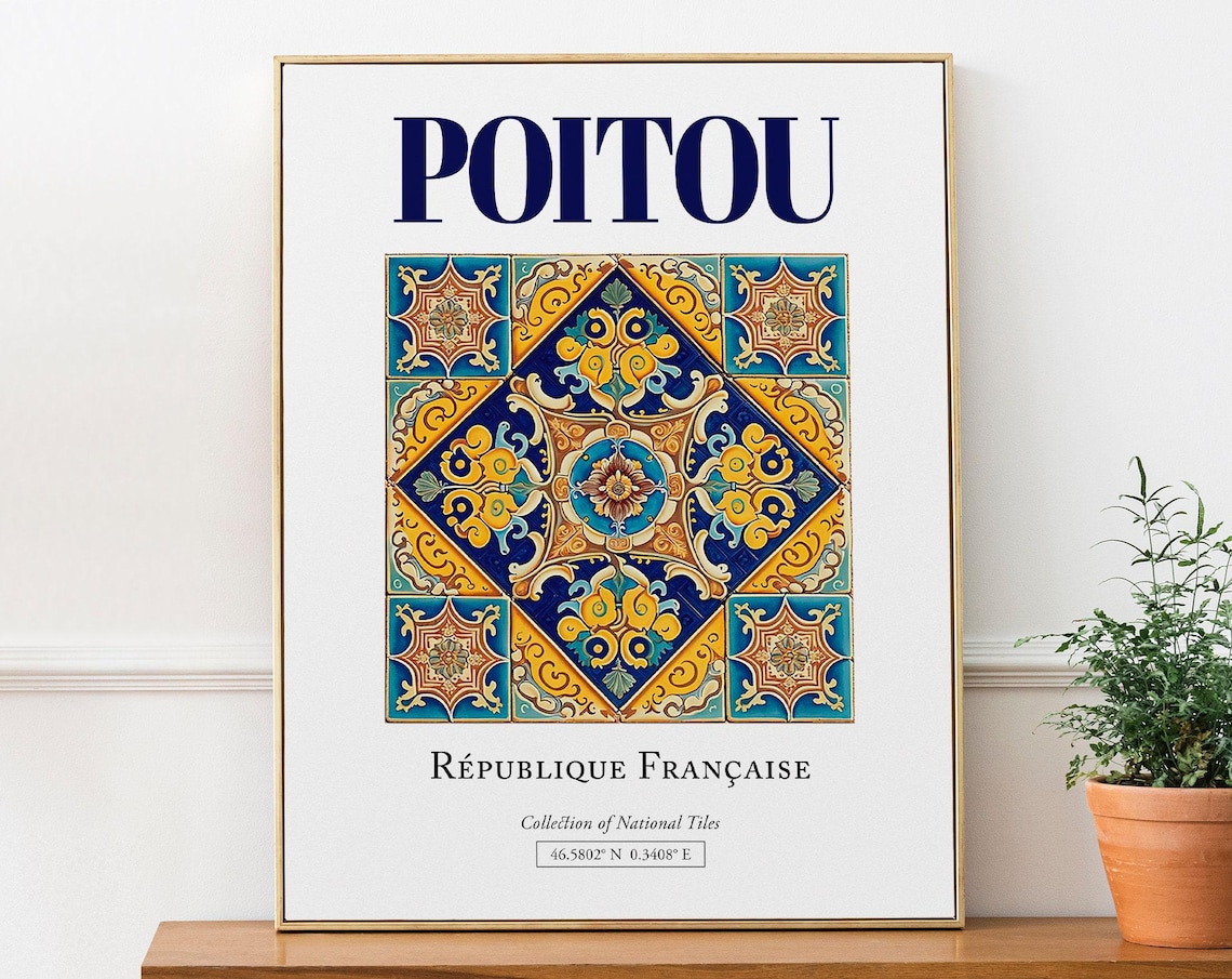 Poitou France Folk Tile Art Print, Kitchen Decor