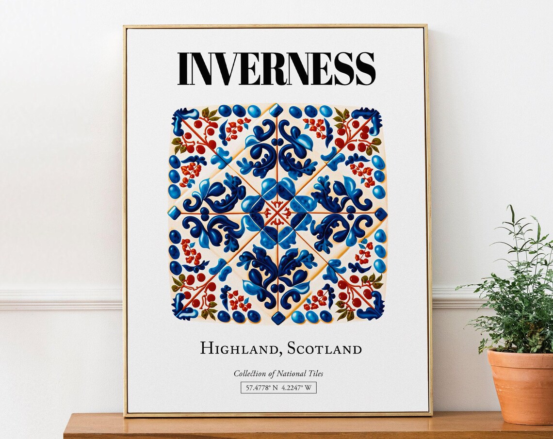 Inverness Highland Scotland Tile Pattern Travel Poster