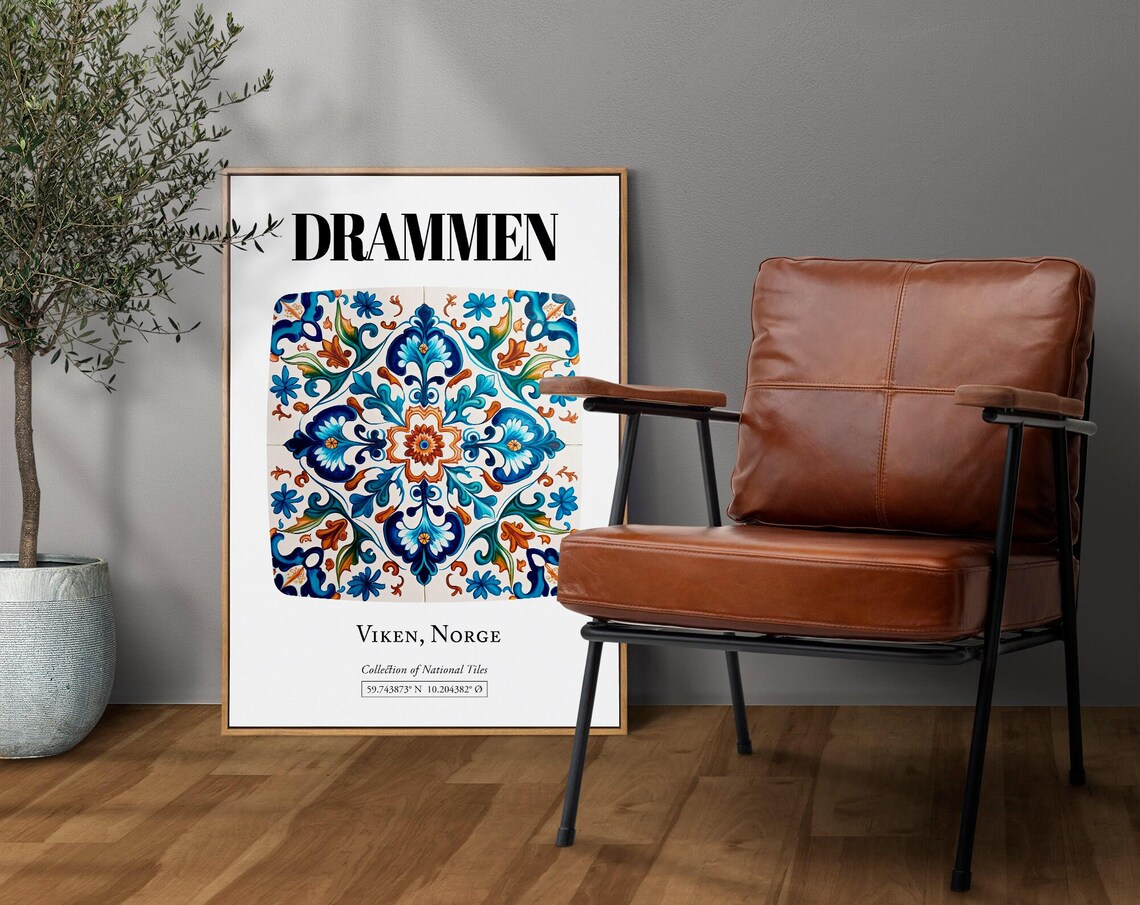 Drammen Viken Norge Traditional Tile Pattern Art Print