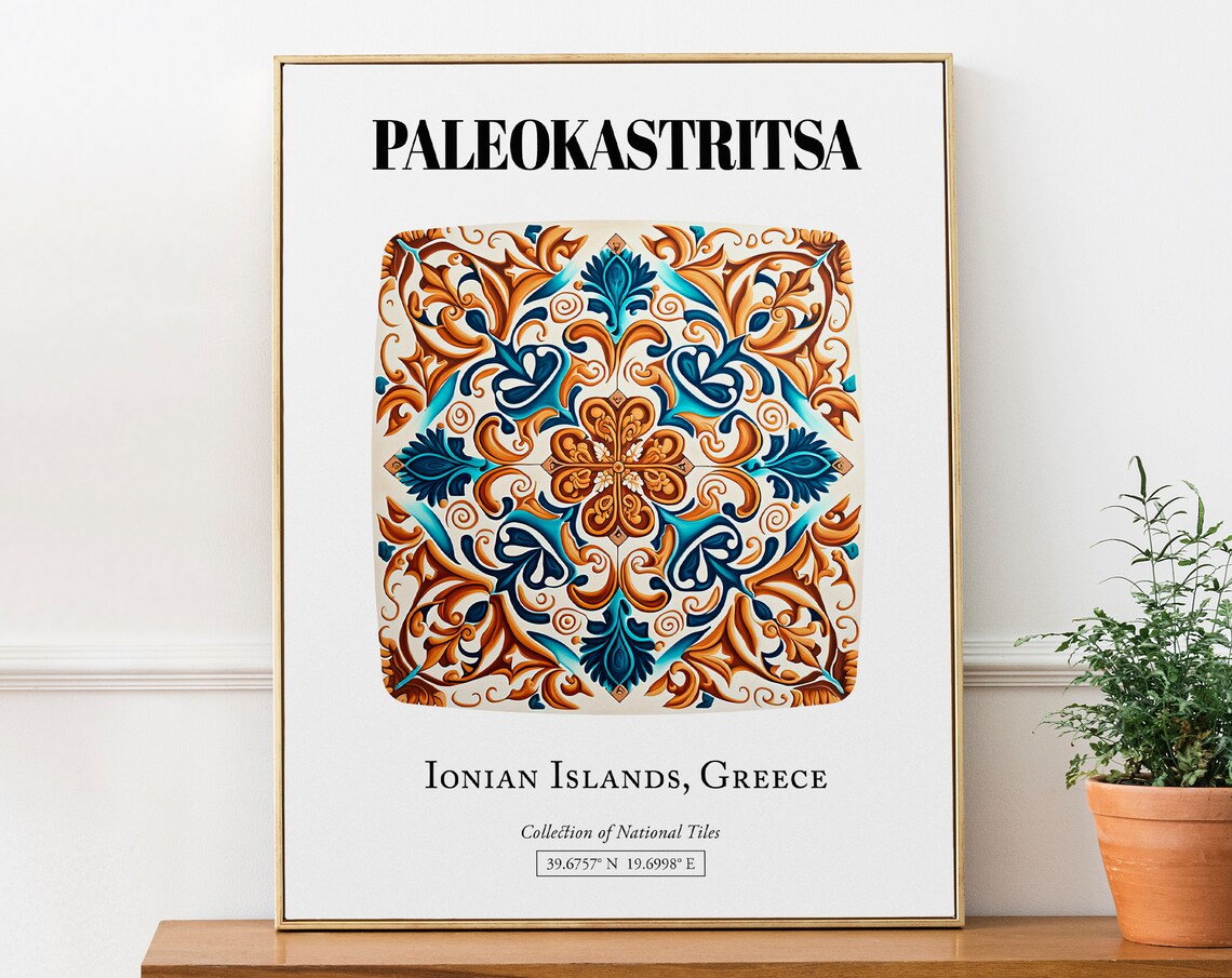 Paleokastritsa Greek Island Tile Art Travel Poster