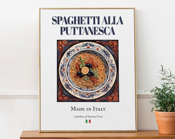 Spaghetti Alla Puttanesca on Maiolica Tile Plate Poster
