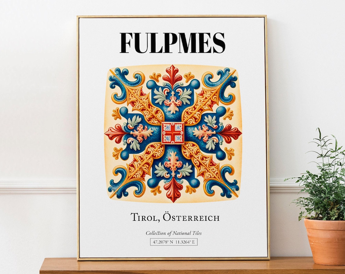 Fulpmes Tirol Austria Traditional Tile Pattern Travel Poster