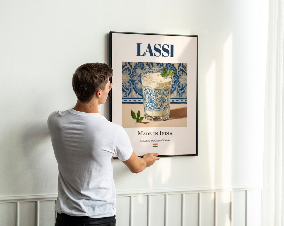 Lassi On Maiolica Tile Traditional Indian Beverage Drink Print Poster Kitchen And Bar Wall Art - Image 3