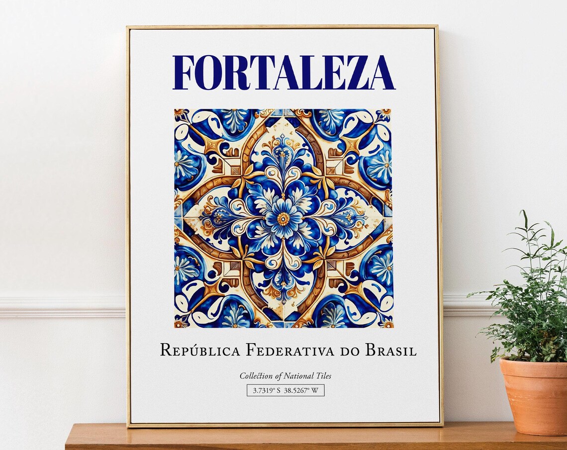 Fortaleza Brasil Minimalist Azulejo Tile Art Print
