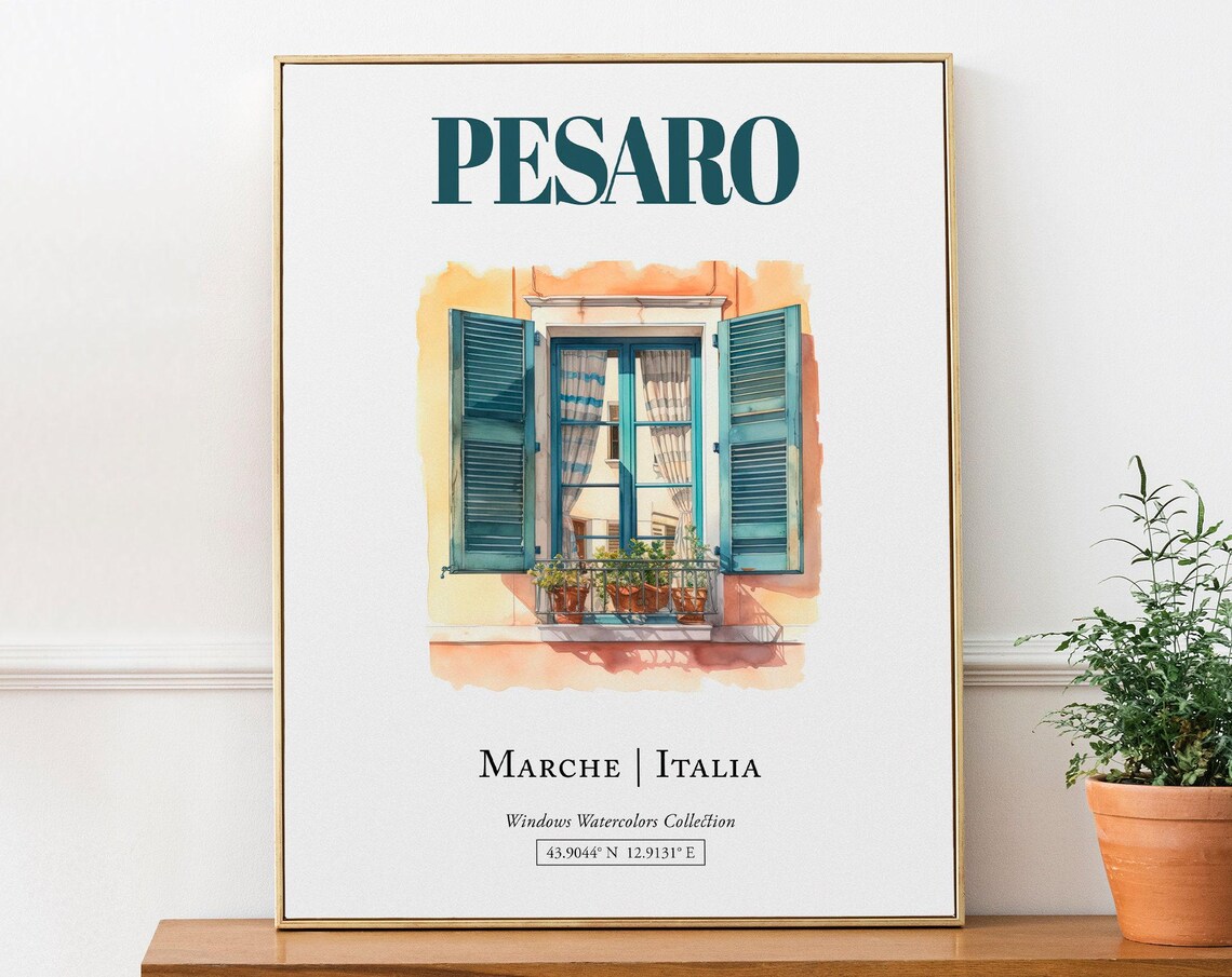 Pesaro Marche Italia Travel Poster, Watercolor Illustration