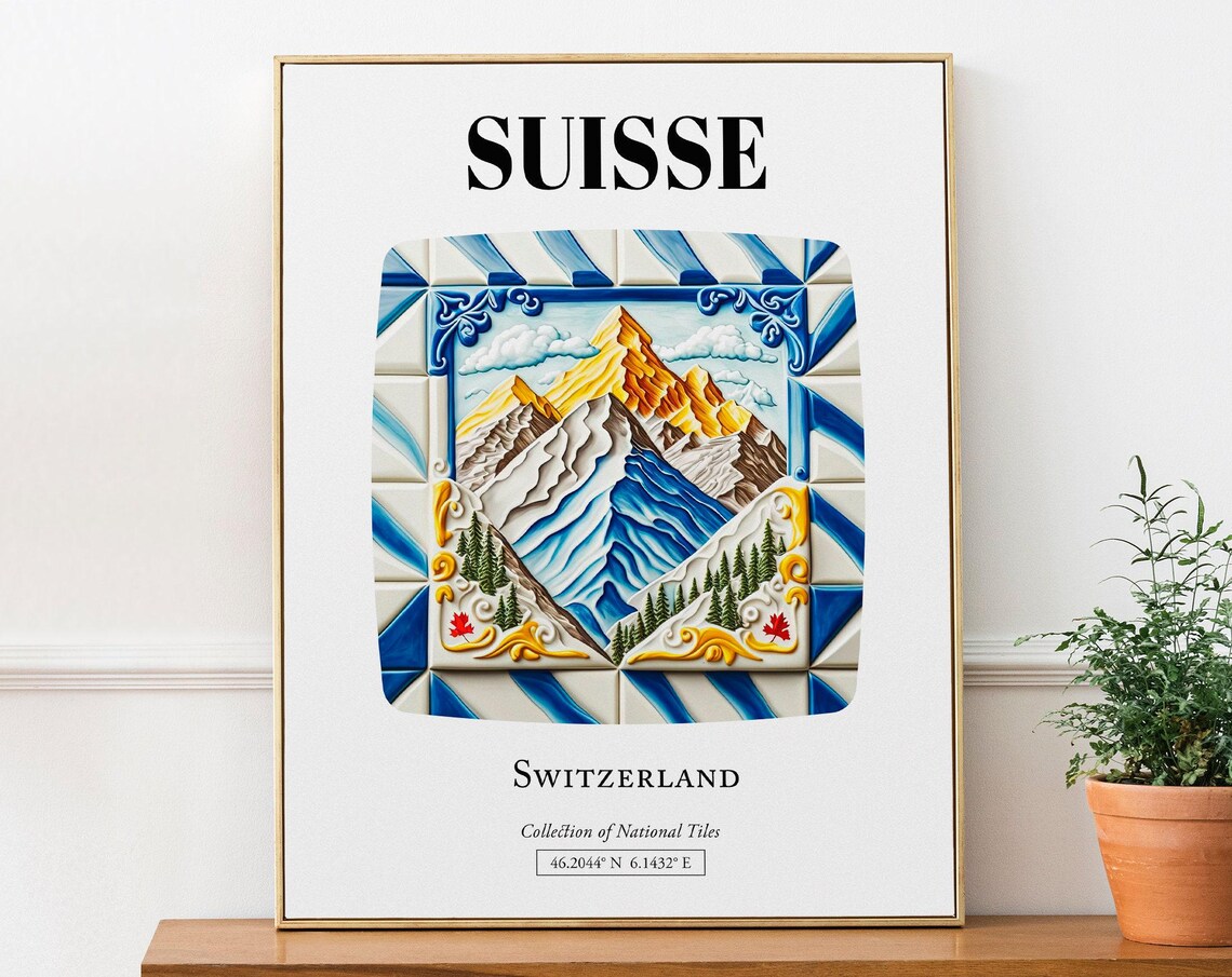 Suisse Switzerland Tile Pattern Travel Poster