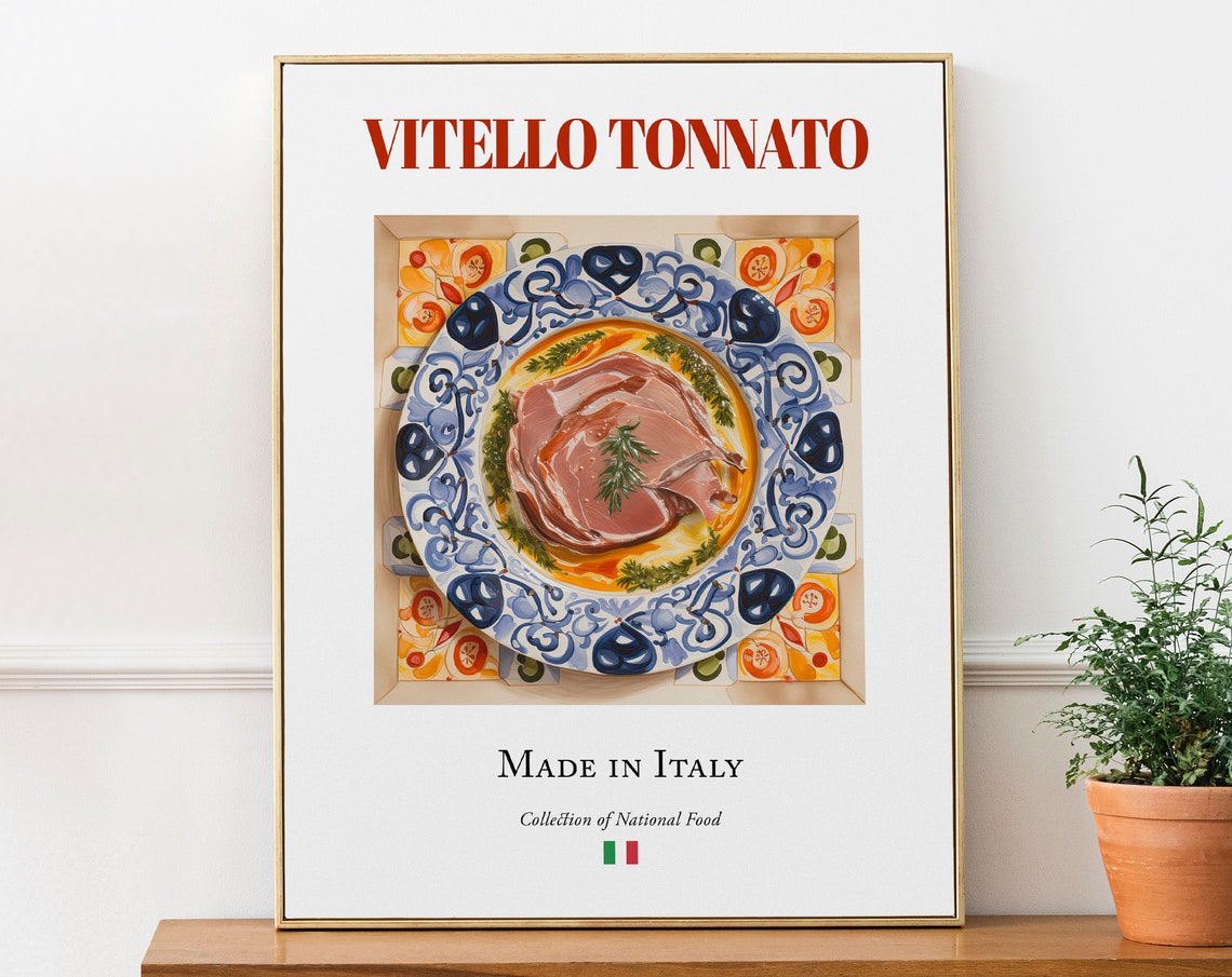 Vitello Tonnato on Maiolica Tile Plate, Italian Poster