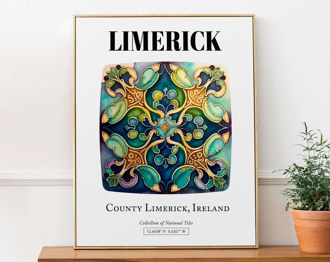 Limerick County Ireland Traditional Tile Pattern Poster