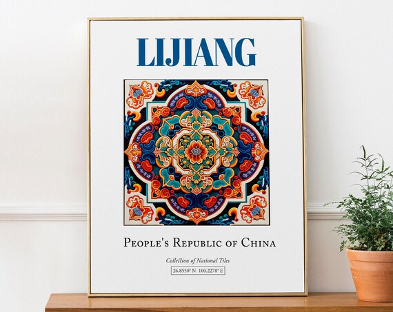 Lijiang China Traditional Tile Travel Poster