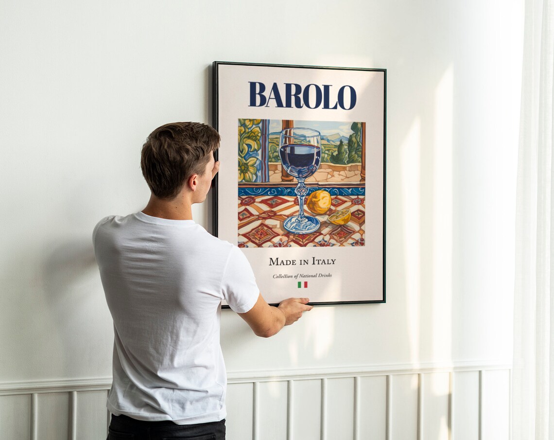 Barolo Glass On Maiolica Tile, Italian Beverage Travel Poster - Image 2
