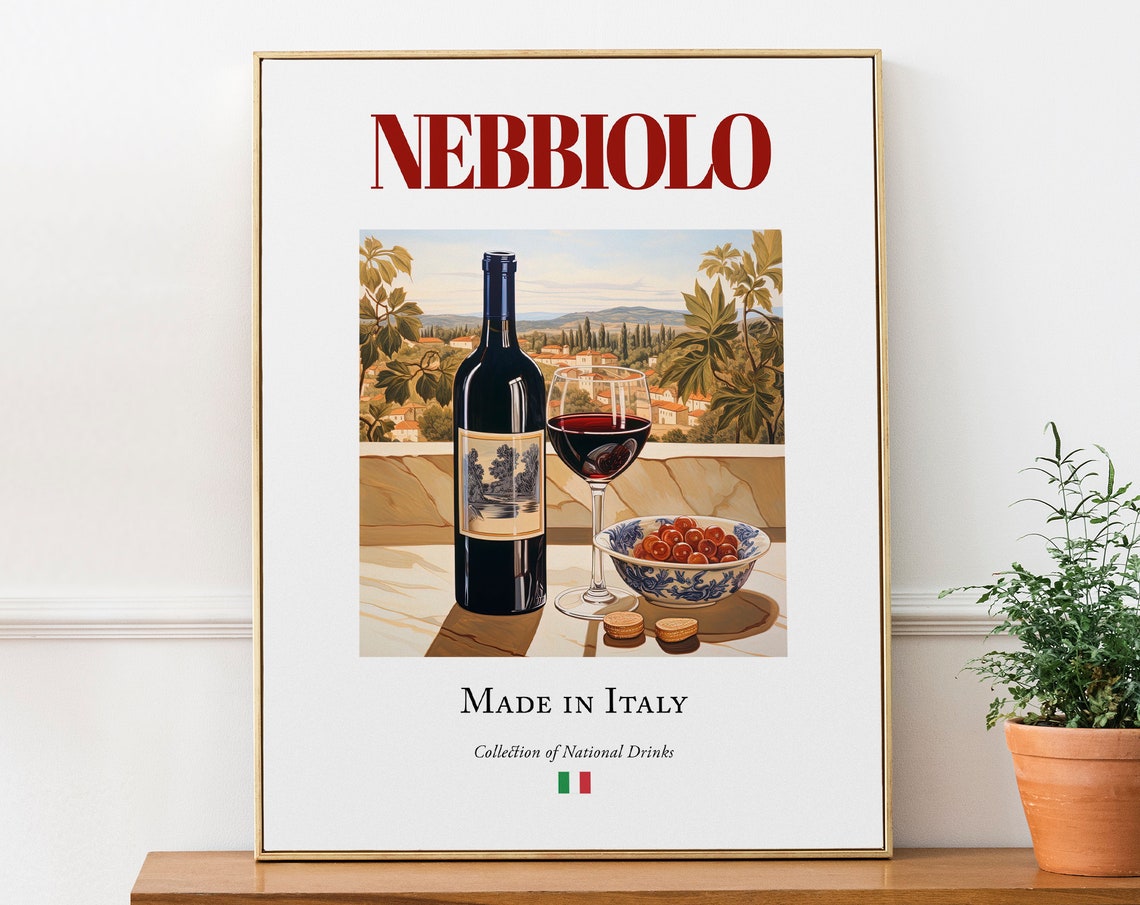 Nebbiolo on Maiolica Tile, Italian Beverage Poster
