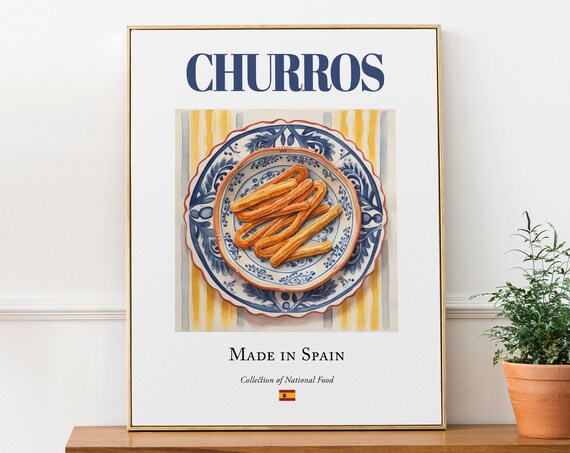 Churros on Maiolica Tile Plate, Spanish Food Poster