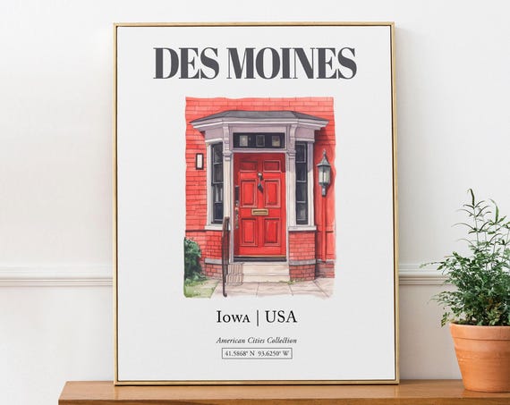Des Moines Iowa USA Minimalist Watercolor Travel Poster