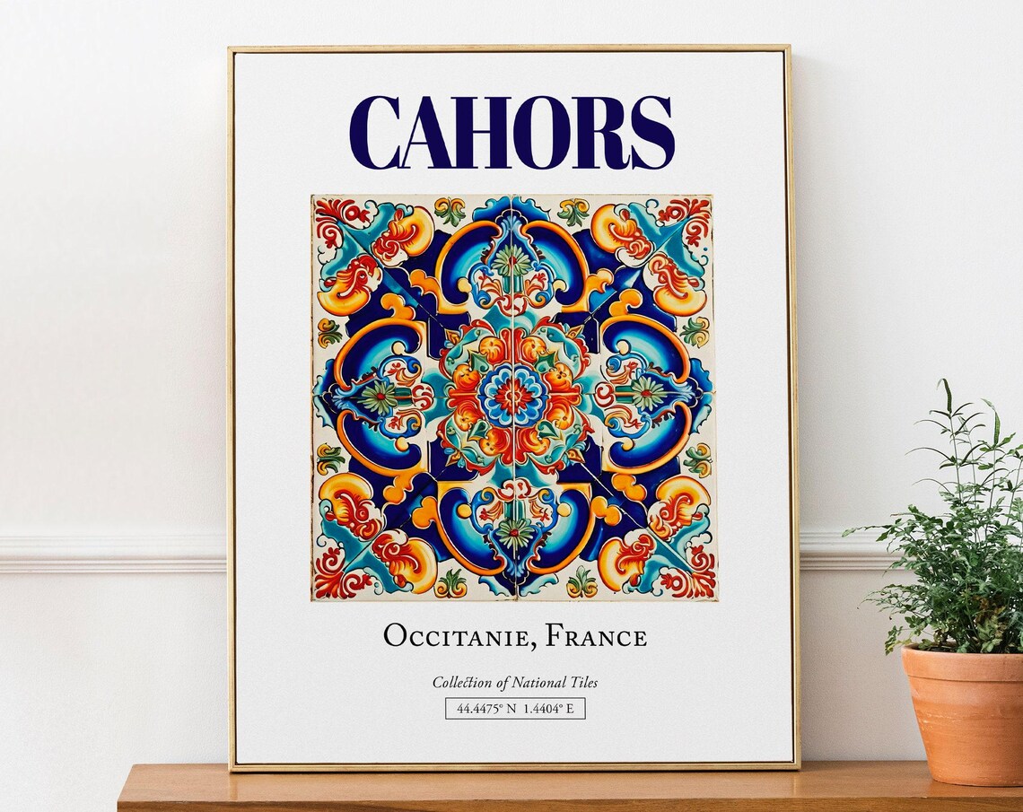 Cahors Occitanie France Folk Tile Travel Poster