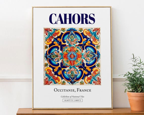 Cahors Occitanie France Folk Tile Travel Poster