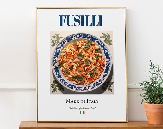 Fusilli on Maiolica Tile Plate, Italian Food Art Print