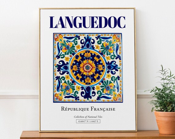 Languedoc France Folk Tile Art Print, Kitchen Decor
