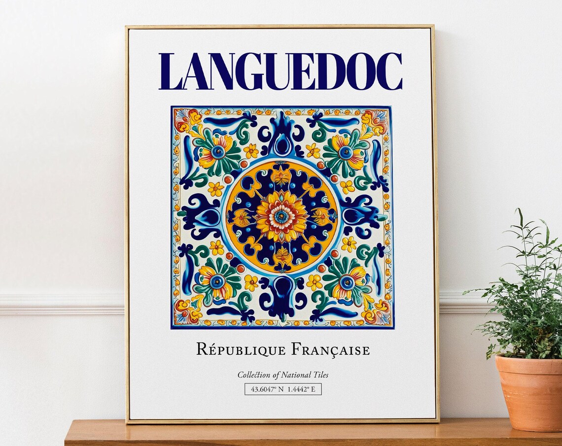 Languedoc France Folk Tile Art Print, Kitchen Decor