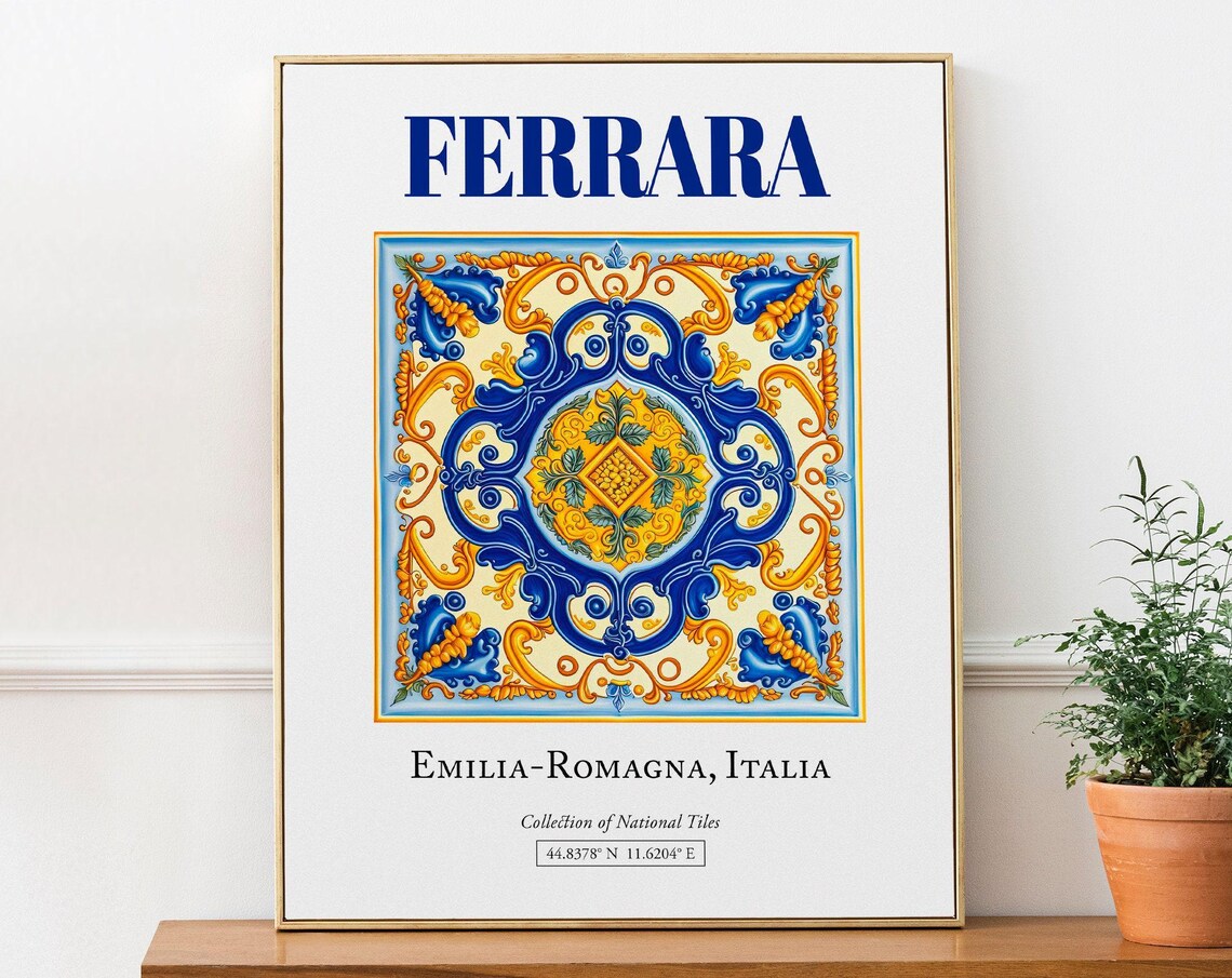 Ferrara Emilia-Romagna Italy Maiolica Tile Travel Poster
