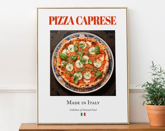 Pizza Caprese on Maiolica Tile Plate, Italian Art Print