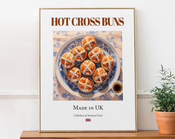 Hot Cross Buns on Maiolica Tile Plate, Kitchen Art Print