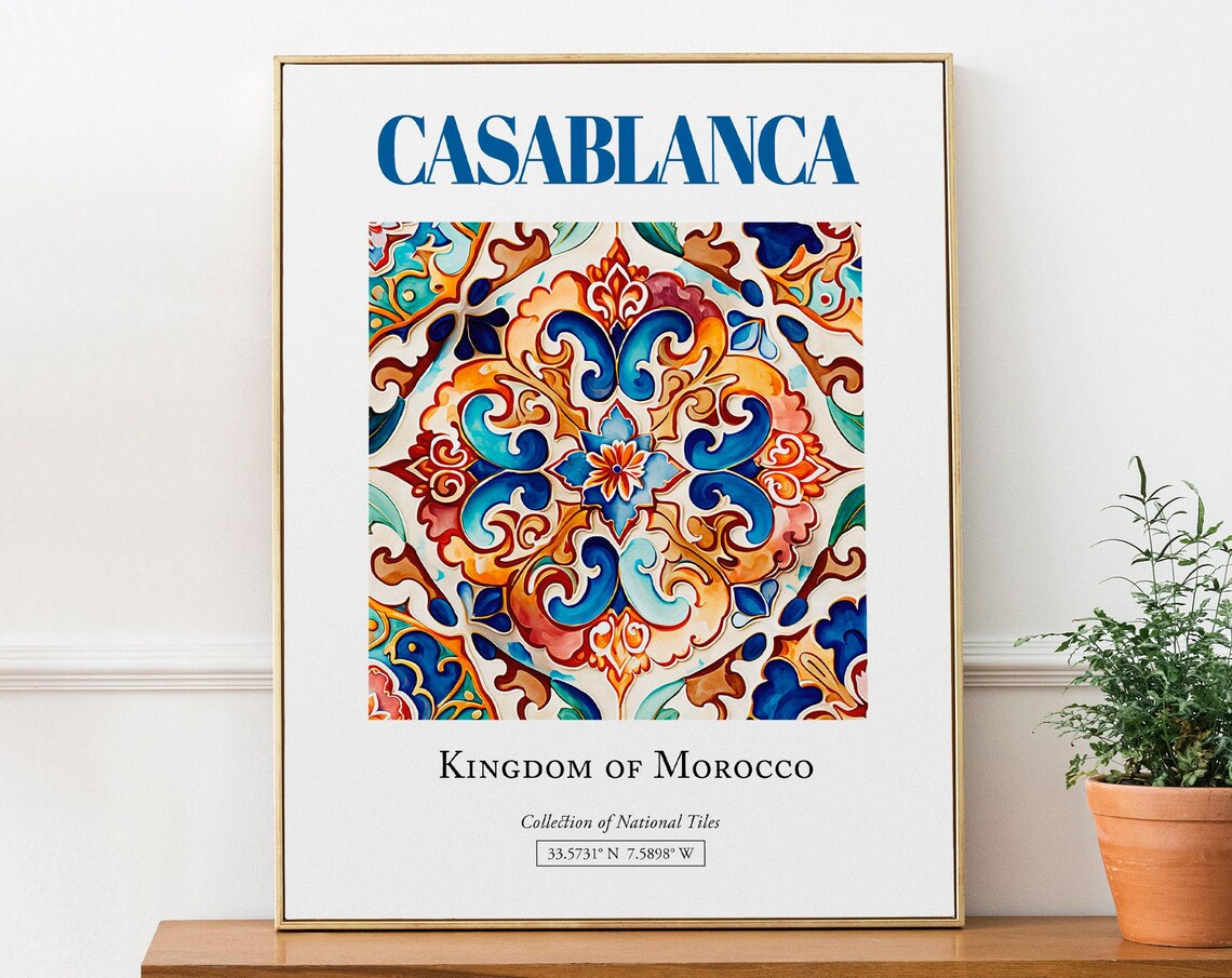 Casablanca Morocco Minimalist Tile Art Print