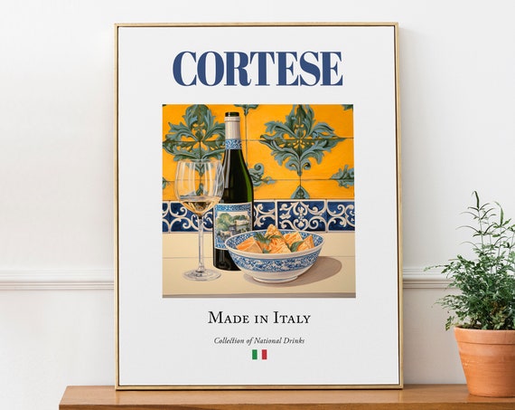 Cortese Wine on Maiolica Tile, Italian Poster