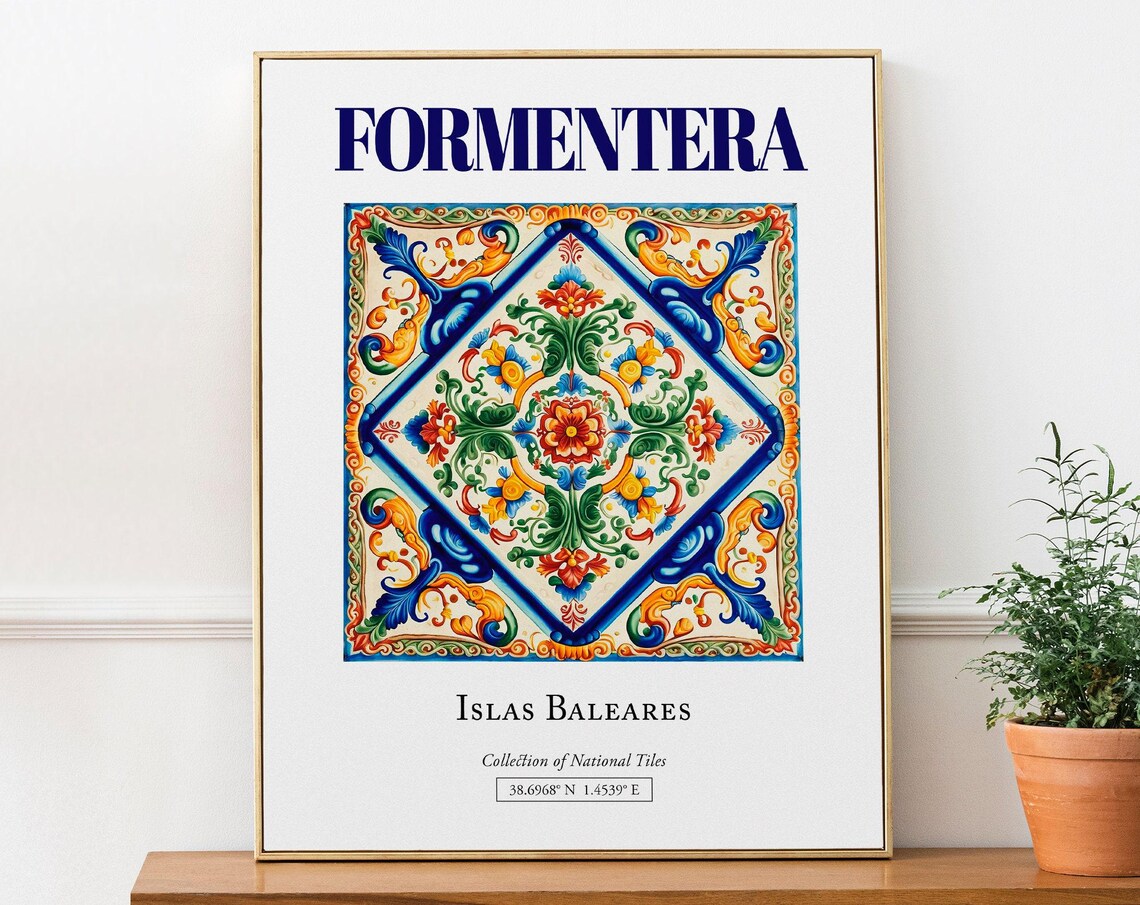 Formentera Spain Folk Tile Travel Poster