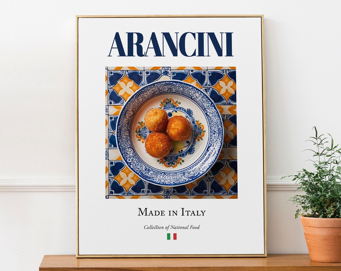 Arancini on Maiolica Tile Plate, Italian Food Poster