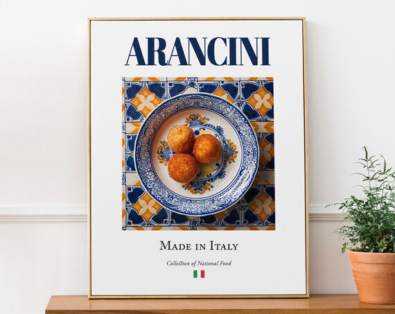 Arancini on Maiolica Tile Plate, Italian Food Poster