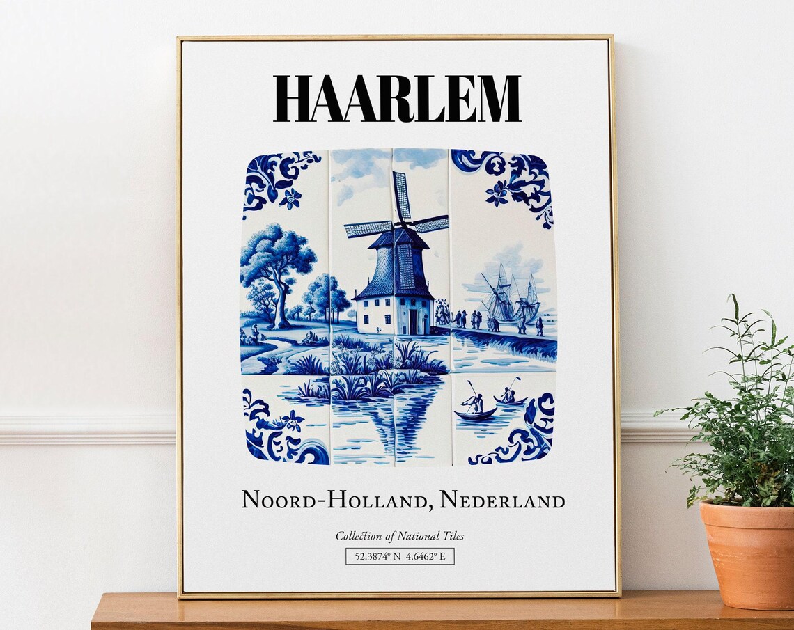 Haarlem Netherlands Delft Blue Tile Pattern Poster