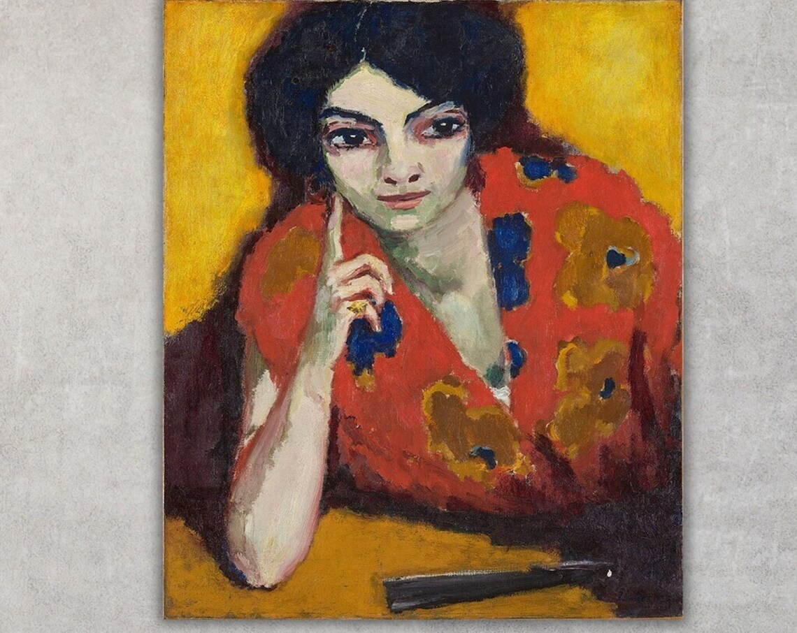 Fauvist Woman Portrait Red Floral Shawl Bold Color Art Poster