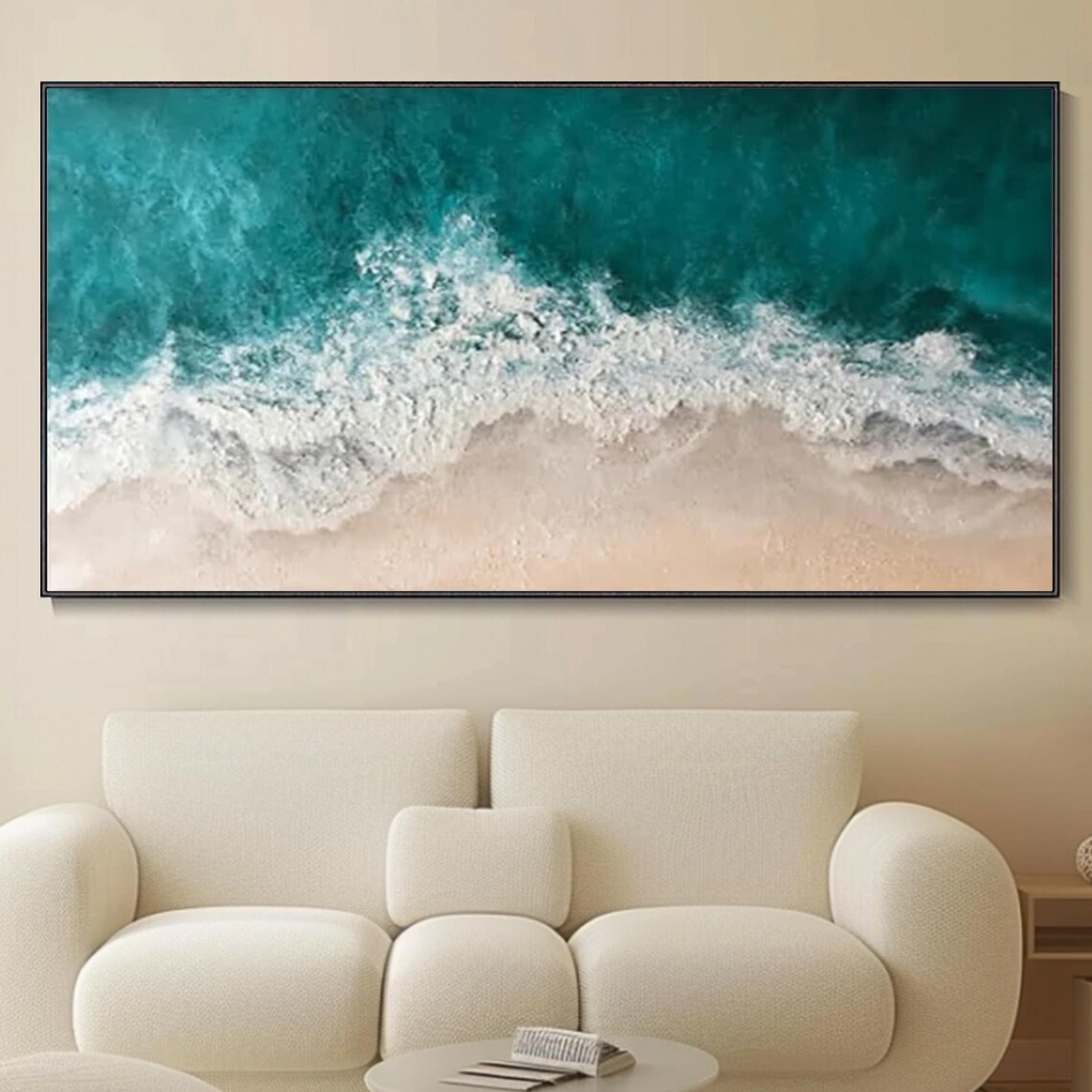 Turquoise Ocean Waves White Sand Aerial Beach Textured Oil Painting Print