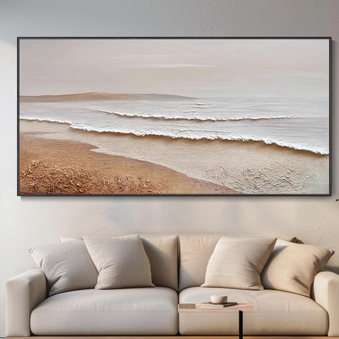Minimalist Beach Waves Oil Painting Neutral Sand Beige Calm Coastal Wall Poster