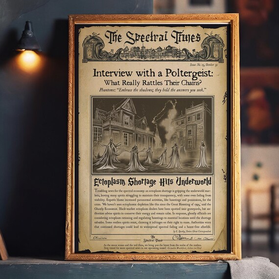 Spectral Times Vintage Halloween Newspaper Spooky Ghost Story Wall Art
