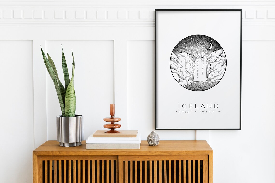 Skogafoss Iceland Travel Poster, Dotwork Landscape - Image 2