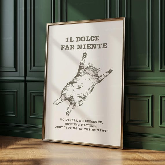 Il Dolce Far Niente Print Italian Wall Art Cute Cat Poster Quote 1 Italy Decor Dopamine