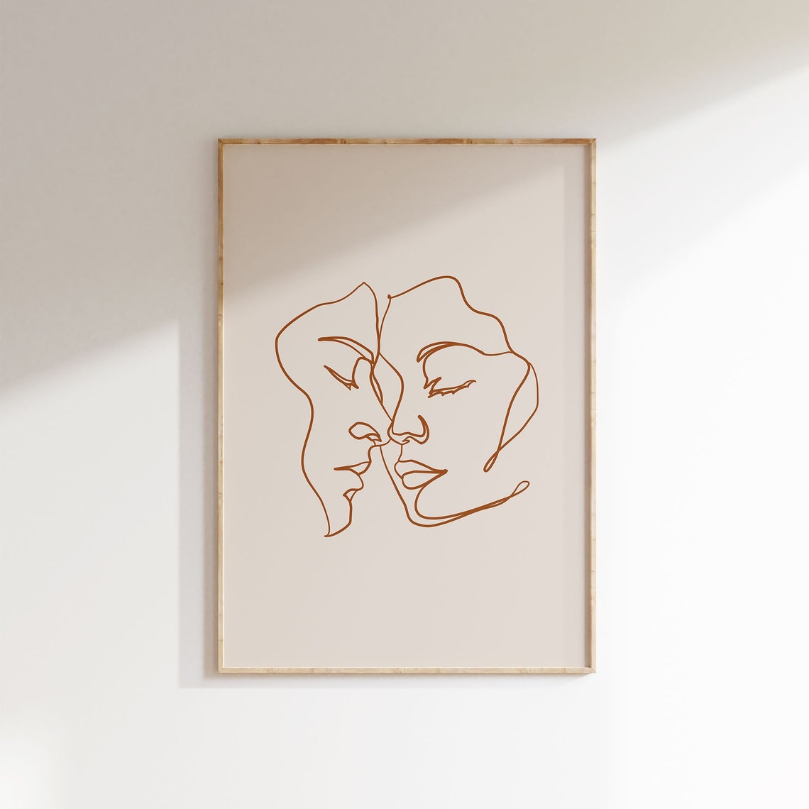 Boho Abstract Couple Faces One Line Art Terracotta Love Poster