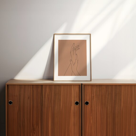 Hands Line Art Minimalist Wall Art Hands Line Drawing Abstract Wall Art Print Burnt Orange Art Boho Wall Art Pride Art Lgbtq Gift