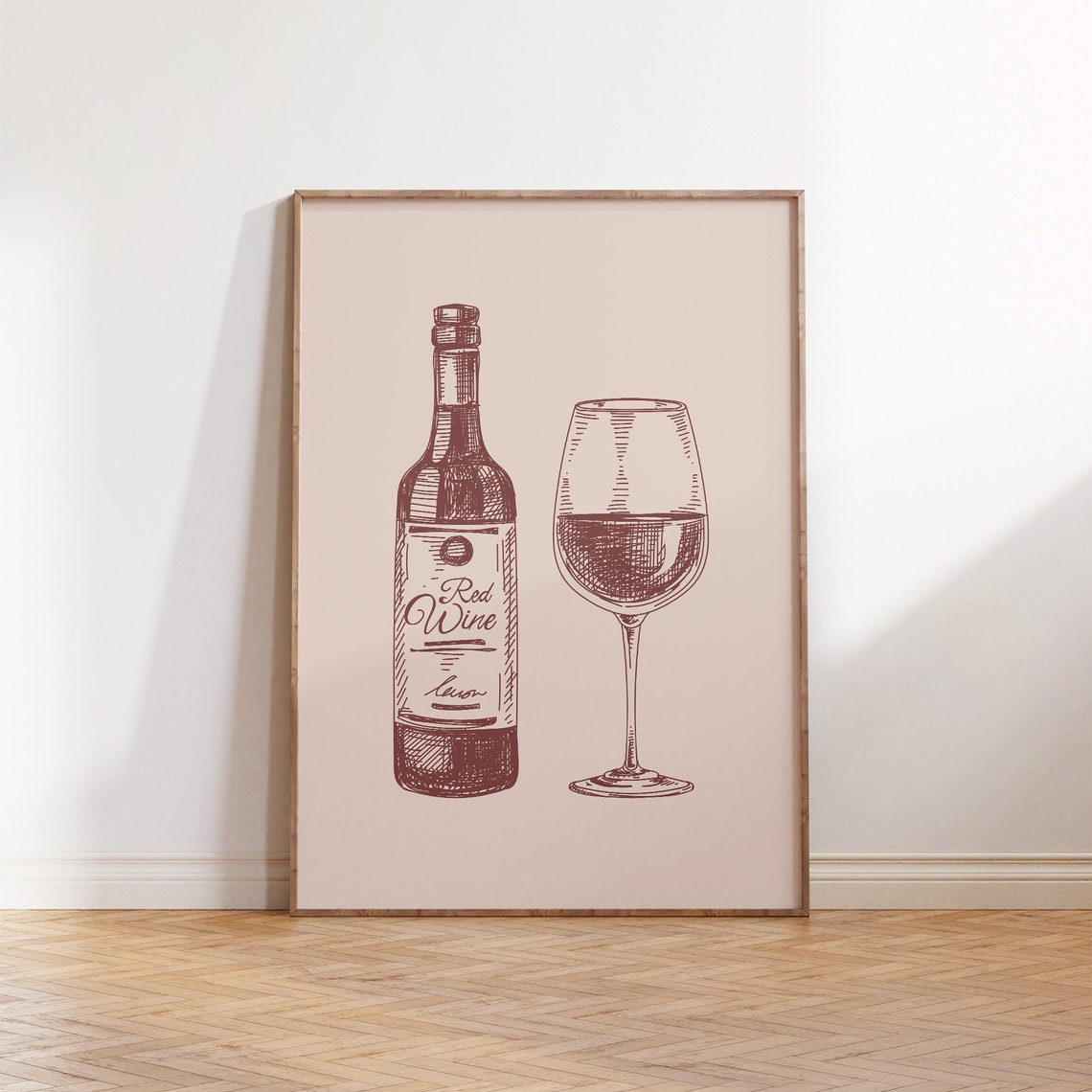 Red Wine Bottle And Glass Vintage Engraved Sketch Bar Art Poster - Image 2