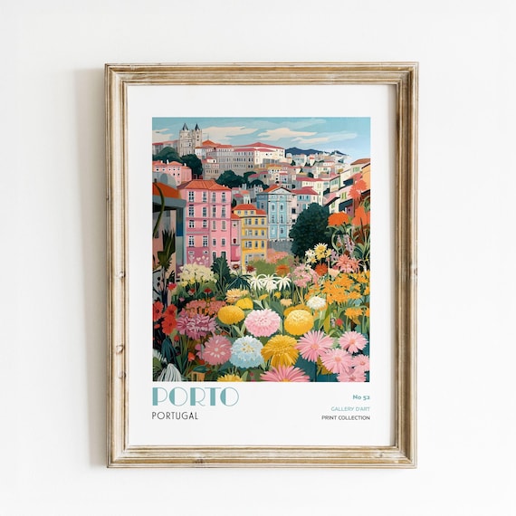 Porto Portugal Floral Cityscape Colorful Houses Garden Poster