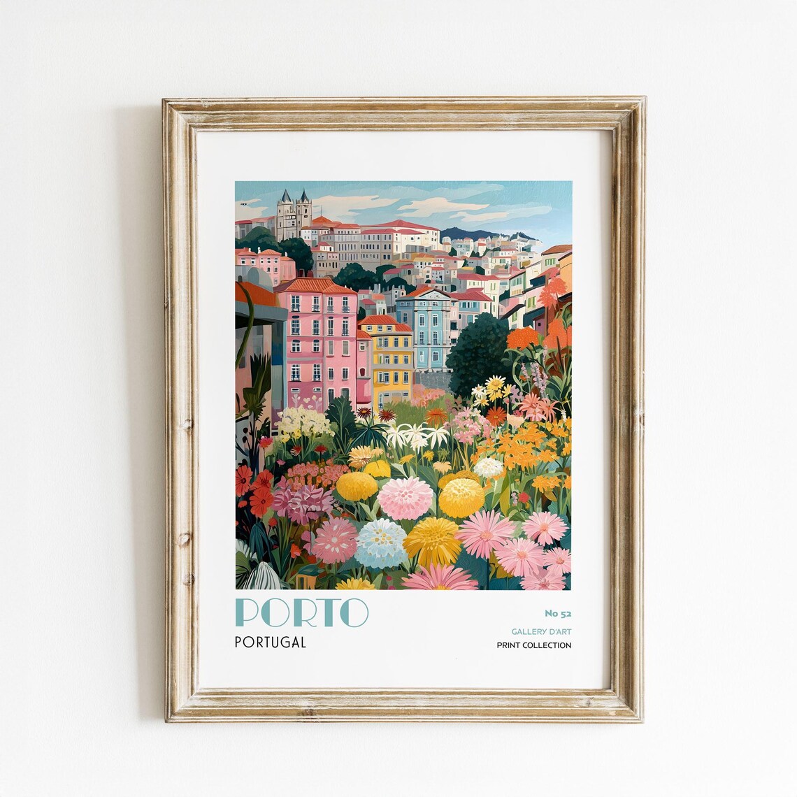 Porto Portugal Floral Cityscape Colorful Houses Garden Poster