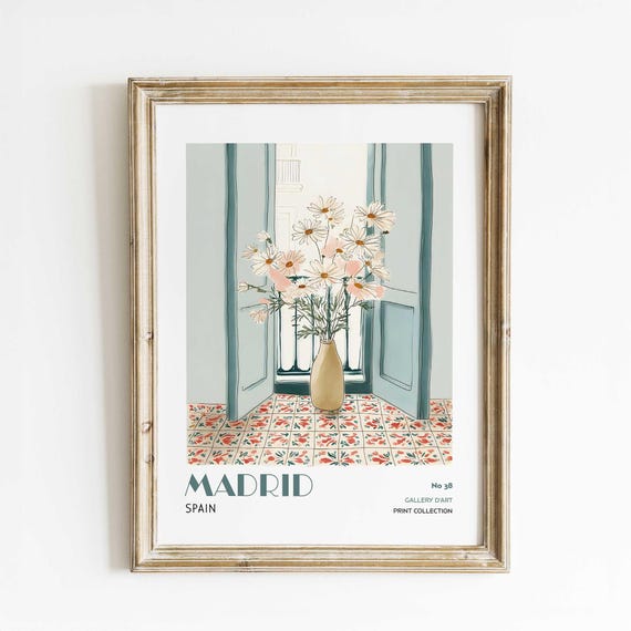 Madrid Floral Vase In Window Art Print