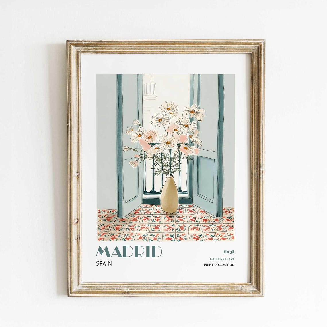 Madrid Floral Vase In Window Art Print