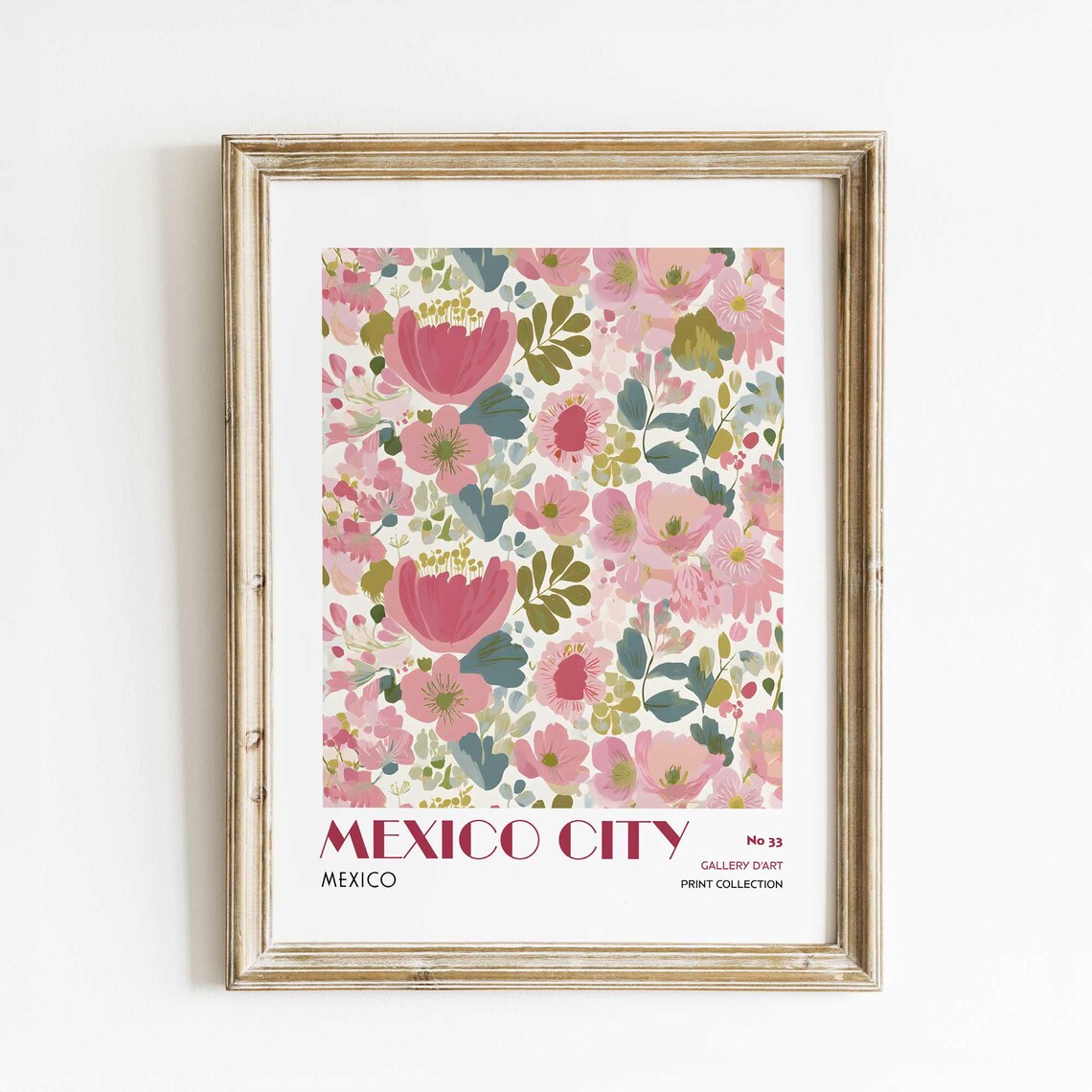 Mexico City Mexico Pink Floral Garden Botanical Travel Poster