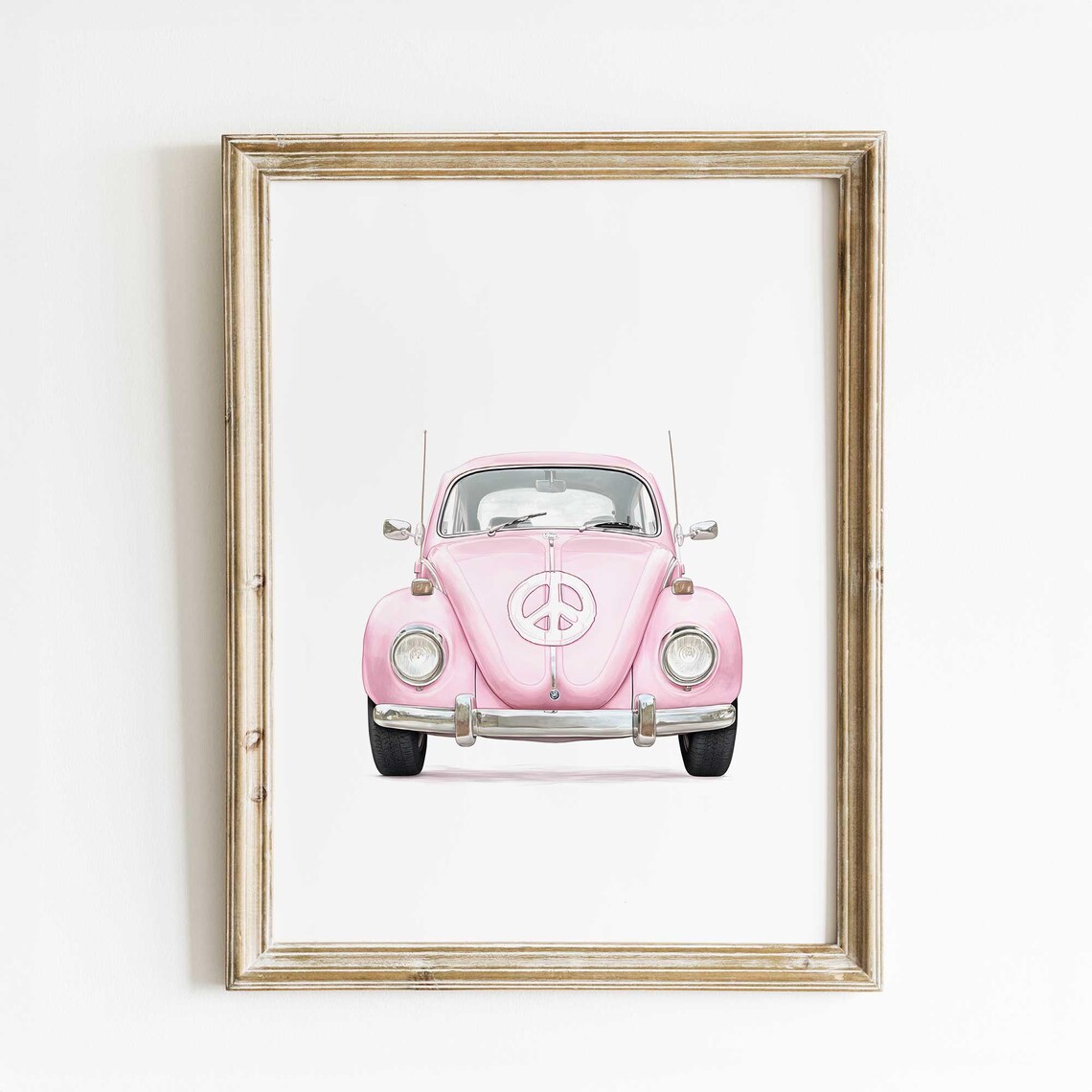 Pink Vintage Volkswagen Beetle Peace Sign Retro Boho Car Art Print