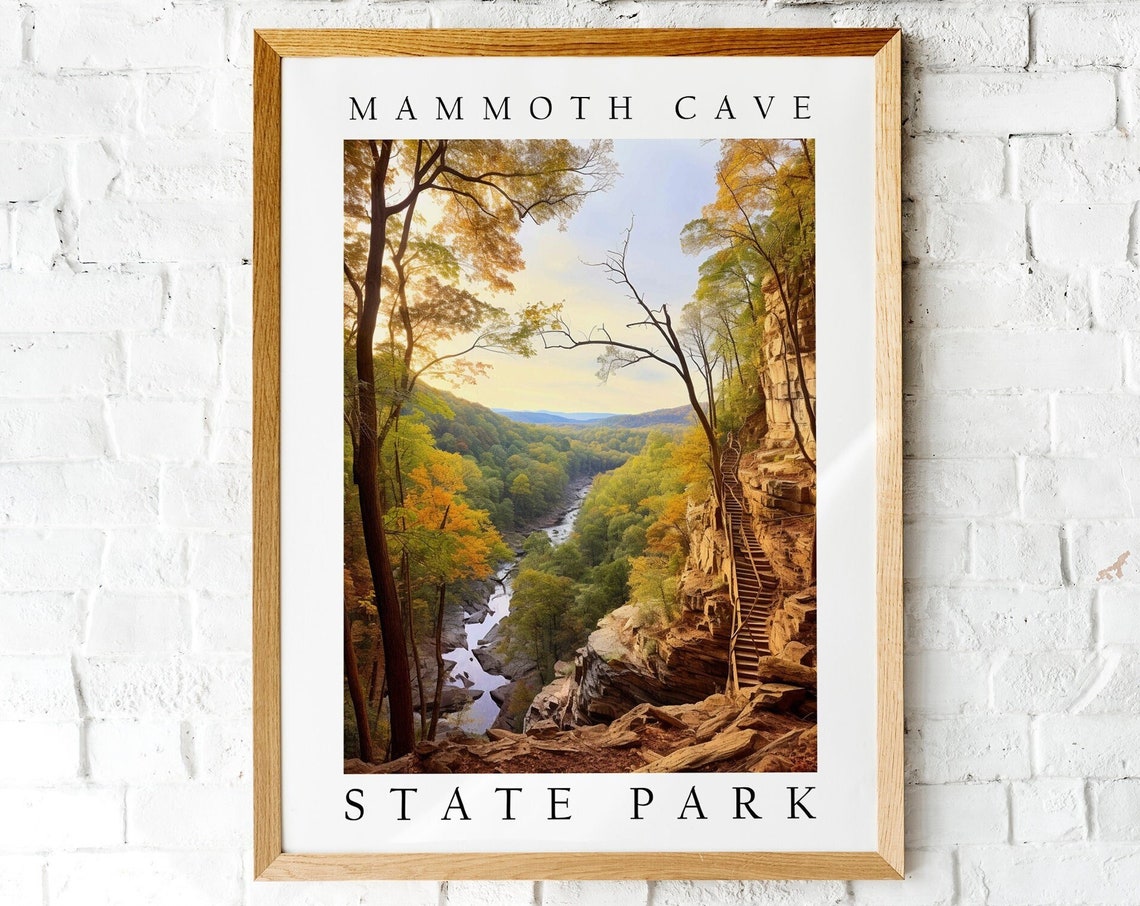 Mammoth Cave State Park Autumn River Canyon Landscape Poster